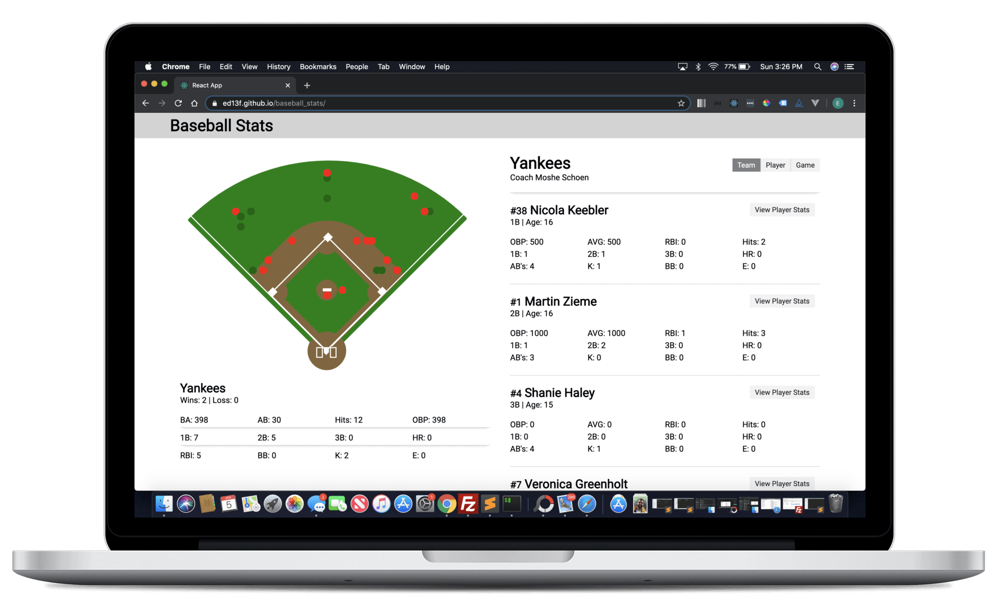 React JS Baseball Score Book - Rico De Santis Project